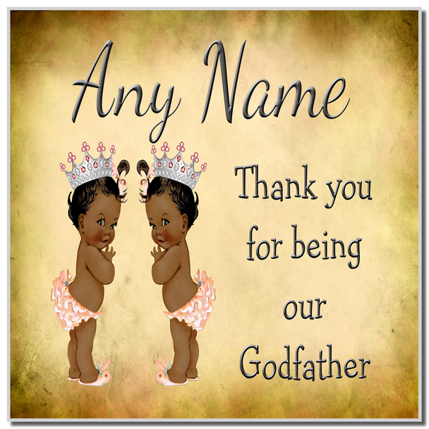 Vintage Baby Twin Black Girls Godfather Thank You Coaster