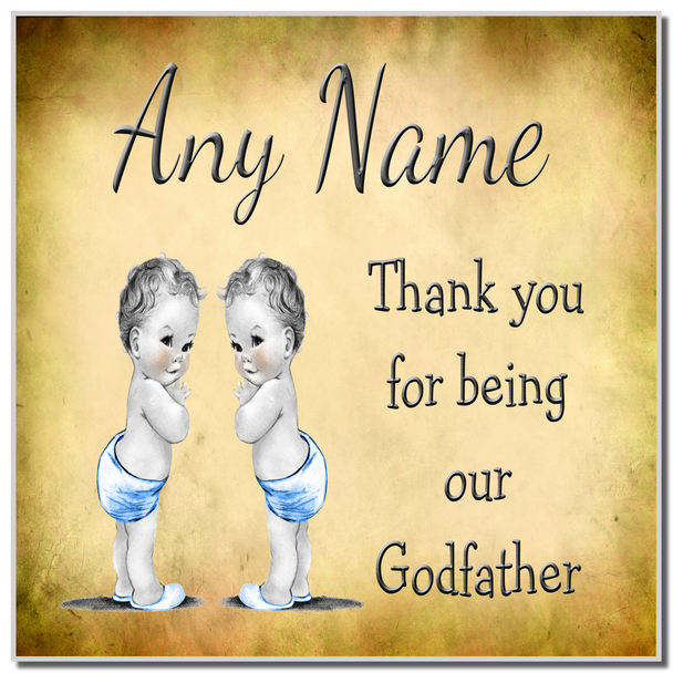 Vintage Baby Twin Boys Godfather Thank You Coaster