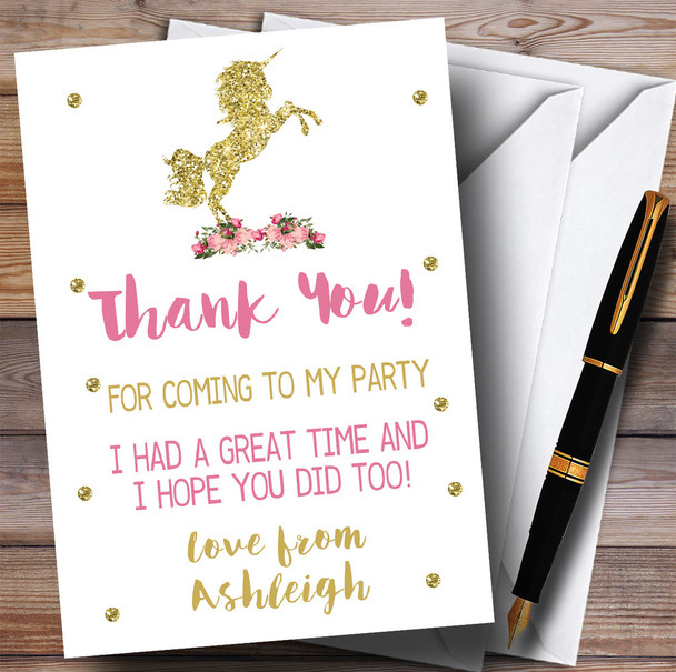 Pretty Pink Floral Unicorn Party Thank You Cards
