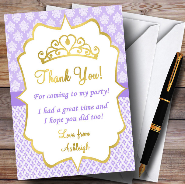 Purple & Gold Crown Princess Party Thank You Cards