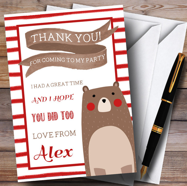Red Stripes Bear Party Thank You Cards