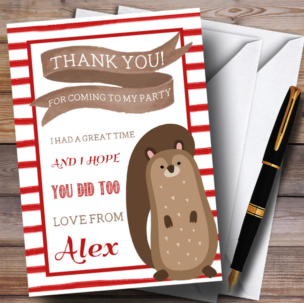Red Stripes Squirrel Party Thank You Cards