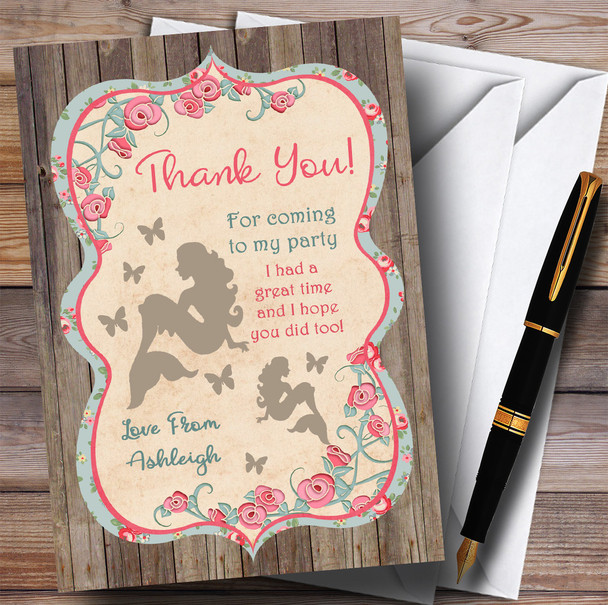 Shabby Chic Woodland Mermaid Party Thank You Cards