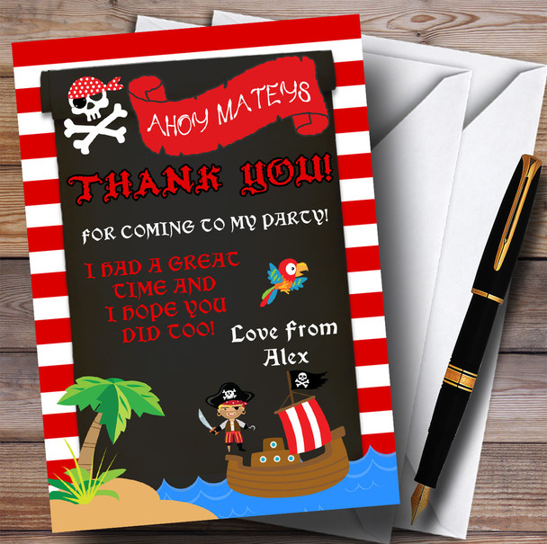 Stripy Red Boys Pirate Party Thank You Cards