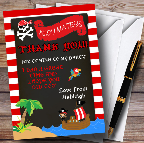 Stripy Red Girls Pirate Party Thank You Cards