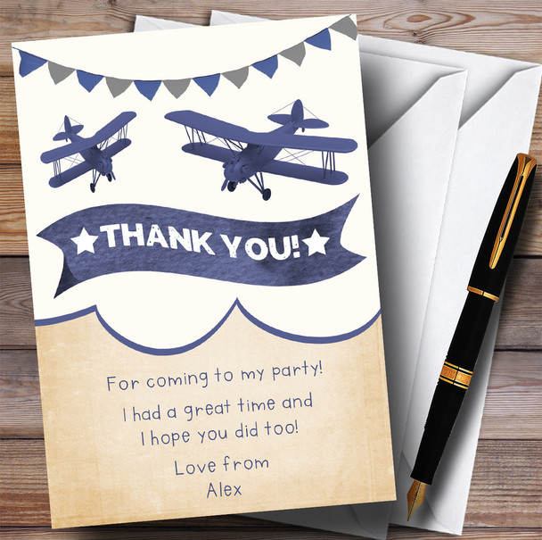 Vintage Plane Cloud Blue Party Thank You Cards