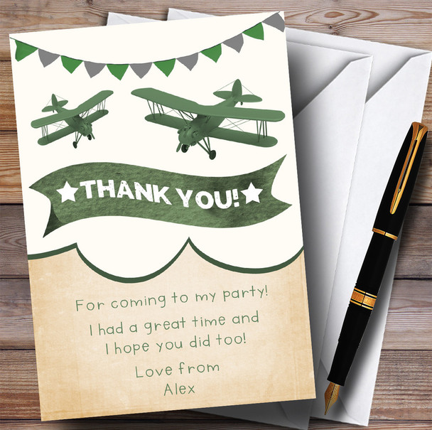 Vintage Plane Cloud Green Party Thank You Cards
