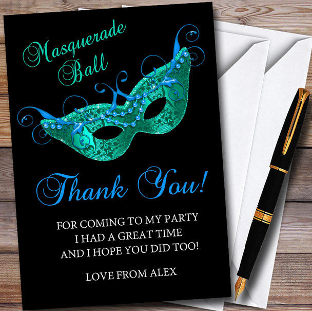 Black Blue Green Masquerade Ball Customised Party Thank You Cards