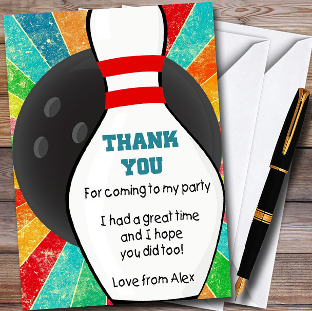 Bowling Ball Coloured Customised Party Thank You Cards