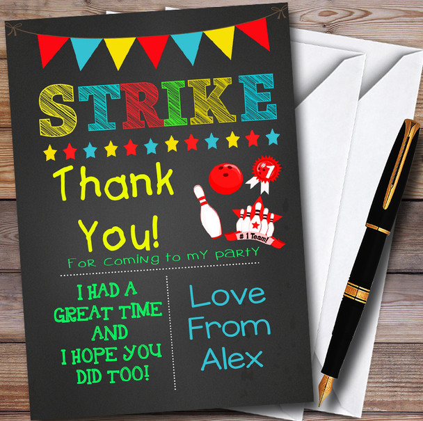 Boys Bowling Chalk Customised Party Thank You Cards