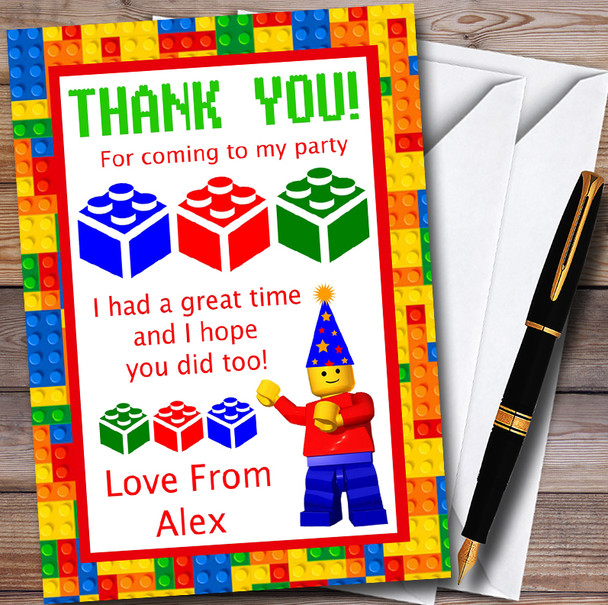 Building Blocks Bricks Customised Party Thank You Cards