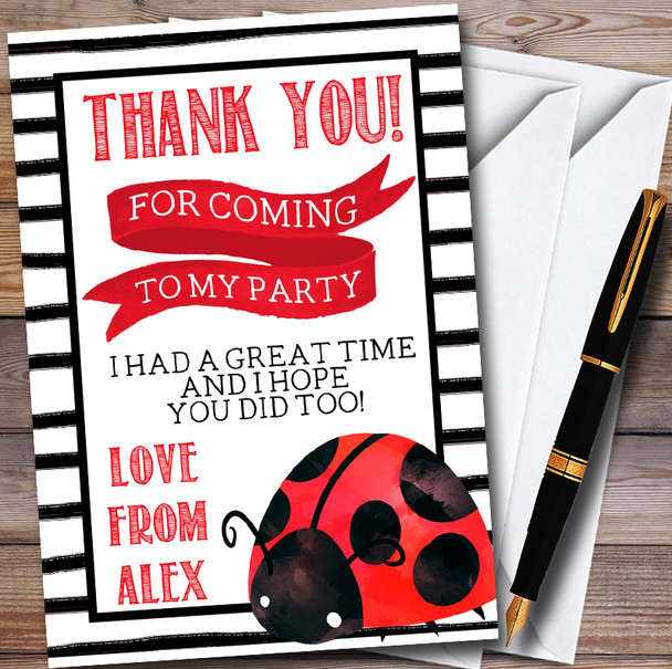 Cute Ladybird Ladybug Customised Party Thank You Cards