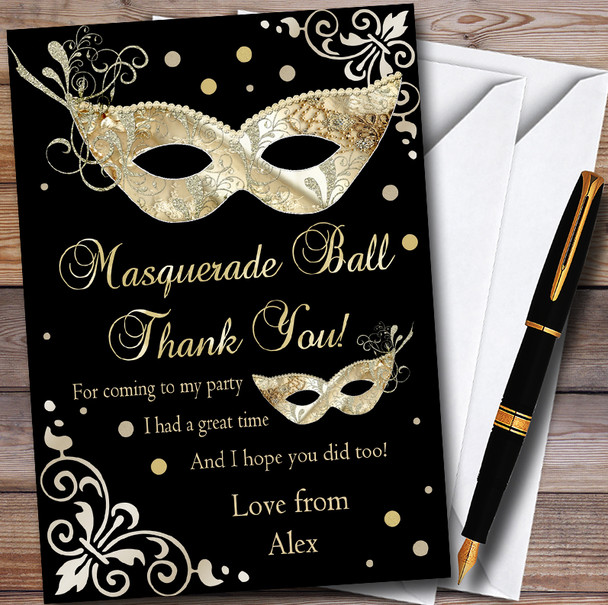 Gold & Black Masquerade Ball Customised Party Thank You Cards