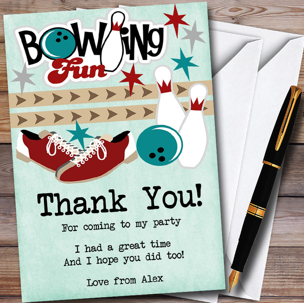 Green Bowling Fun Customised Party Thank You Cards