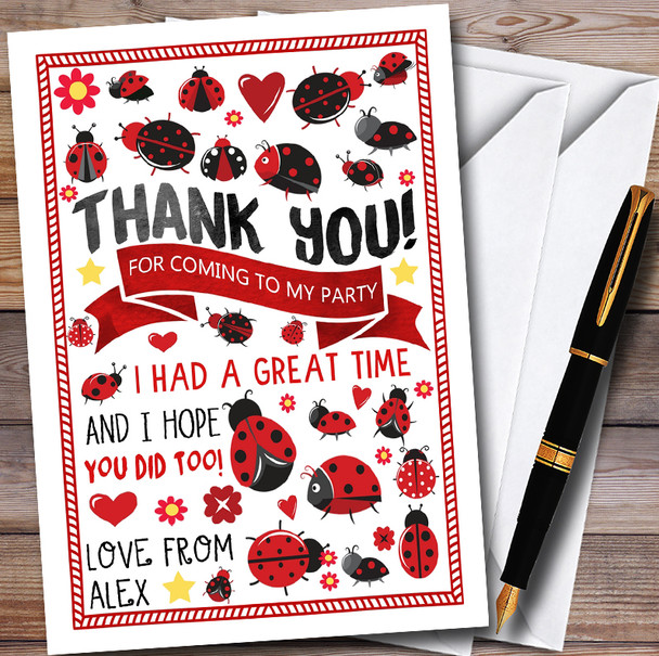 Ladybirds & Ladybugs Customised Party Thank You Cards