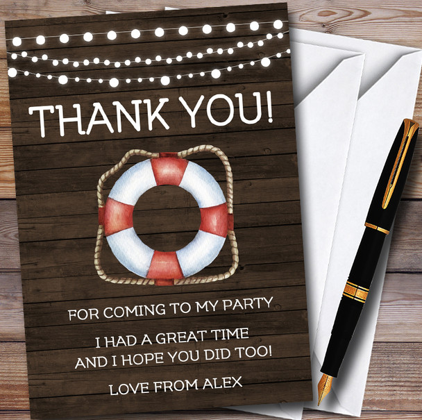 Nautical Rustic Wood Customised Party Thank You Cards