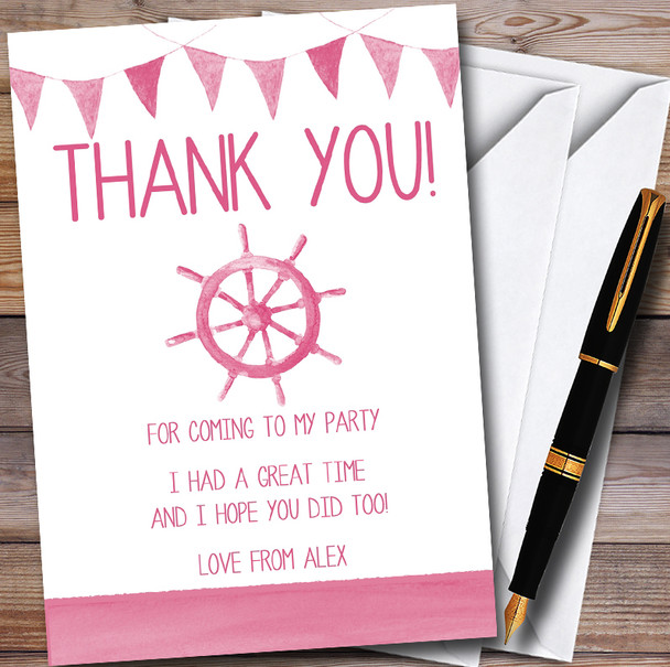 Pink Bunting Nautical Beach Customised Party Thank You Cards
