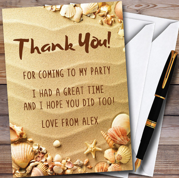 Sandy Beach & Shells Customised Party Thank You Cards