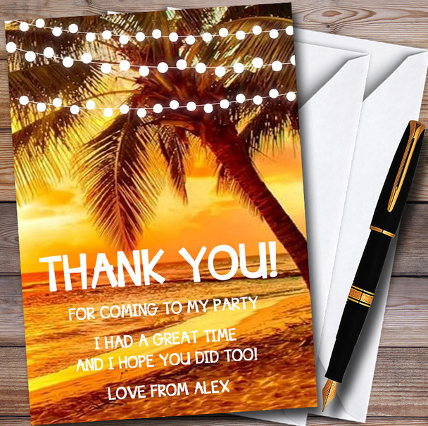Sunset Beach Lights Customised Party Thank You Cards