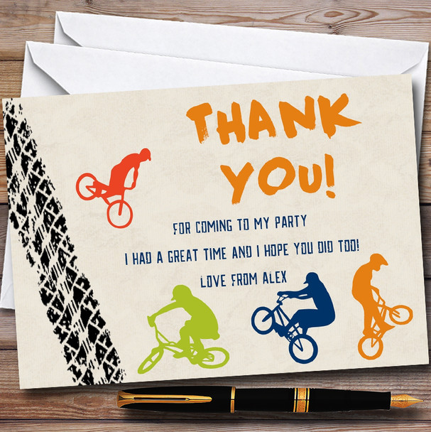 Tyre Track BMX Bike Cycling Customised Party Thank You Cards