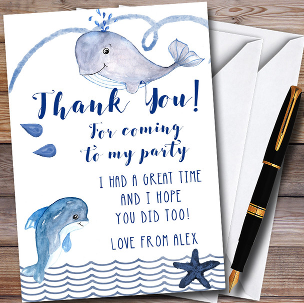 Whale & Dolphin Nautical Sea Customised Party Thank You Cards