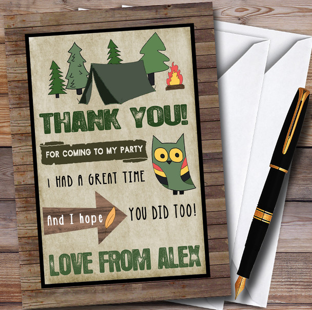 Wood Background Camping Customised Party Thank You Cards