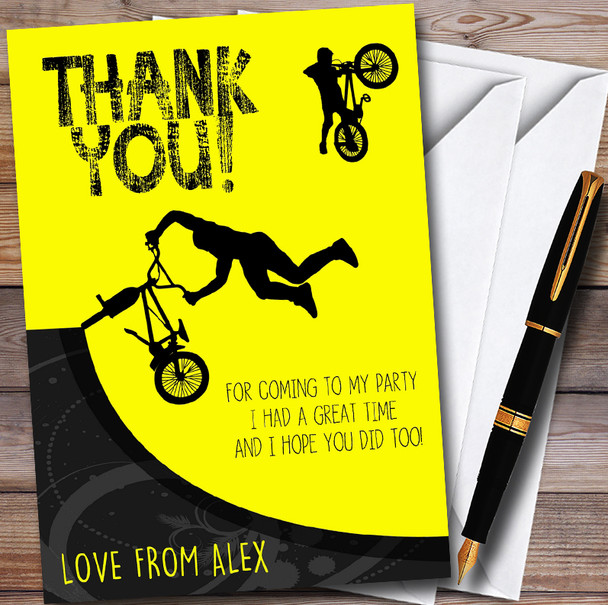 Yellow BMX Bike Cycle Customised Party Thank You Cards