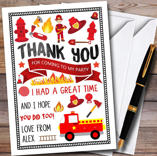 Fire Engine Truck Fireman Fire Fighter Children's Birthday Party Thank You Cards