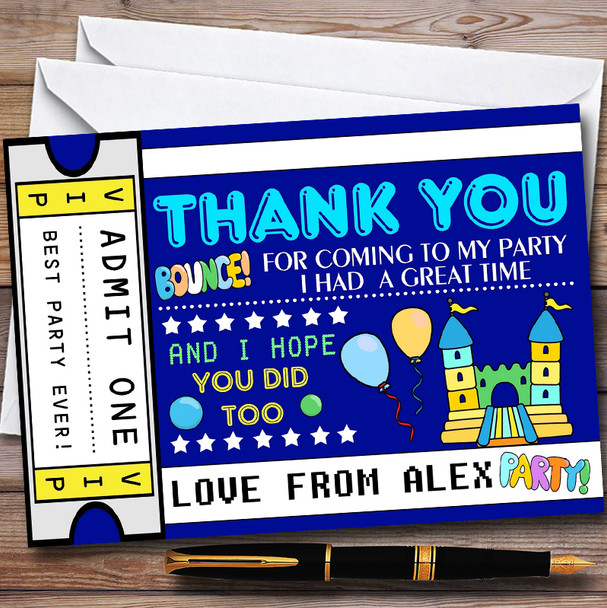 Blue Bouncy Castle Ticket Customised Children's Birthday Party Thank You Cards