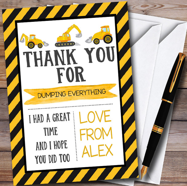 Digger Construction Dump Everything Children's Birthday Party Thank You Cards