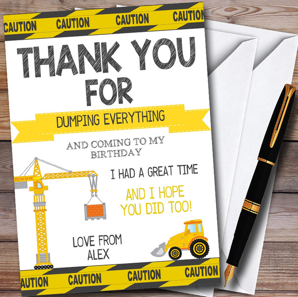 Dump Everything Digger Construction Children's Birthday Party Thank You Cards