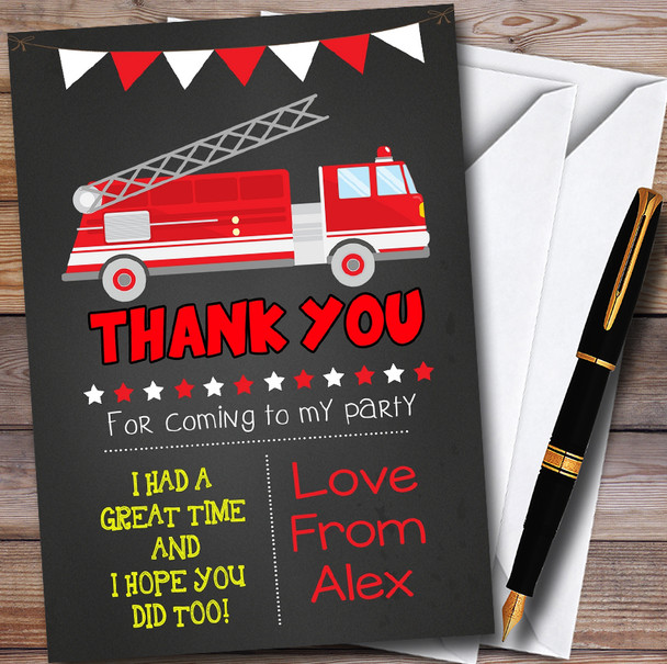 Fire Truck Chalk Style Customised Children's Birthday Party Thank You Cards