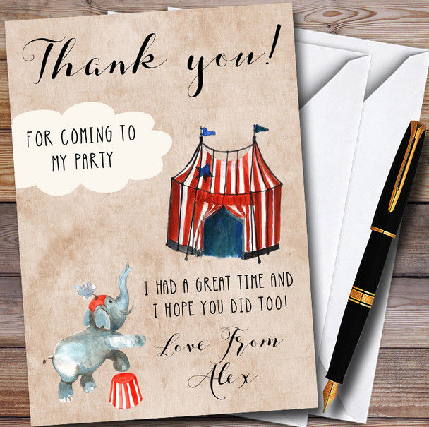 Vintage Big Top Circus Customised Children's Birthday Party Thank You Cards
