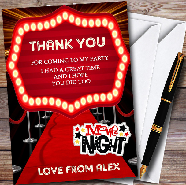 Red Carpet Film Movie Cinema Night Children's Birthday Party Thank You Cards