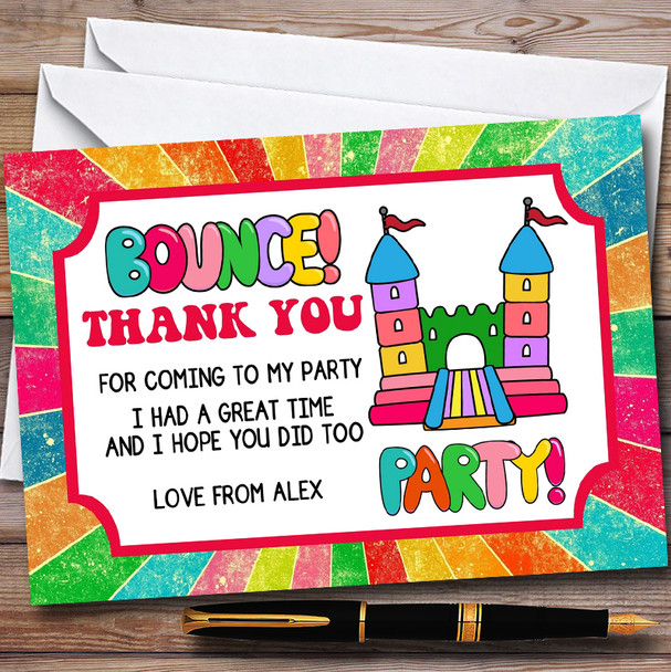 Rainbow Bouncy Castle Customised Children's Birthday Party Thank You Cards