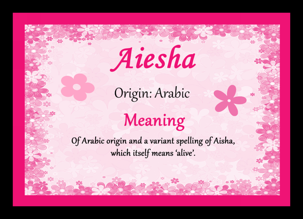 Aiesha Name Meaning Placemat