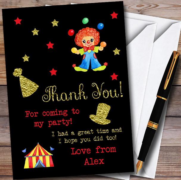 Gold & Black Circus Customised Children's Birthday Party Thank You Cards