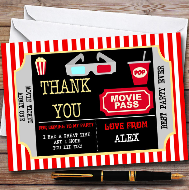 Movie Cinema Ticket Customised Children's Birthday Party Thank You Cards