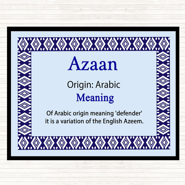 Azaan Name Meaning Placemat Blue