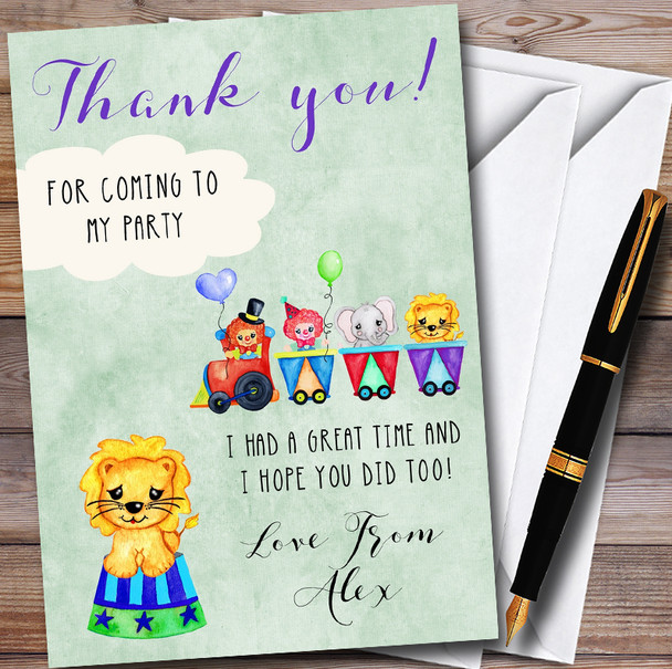 Boys Watercolour Circus Animals Children's Birthday Party Thank You Cards