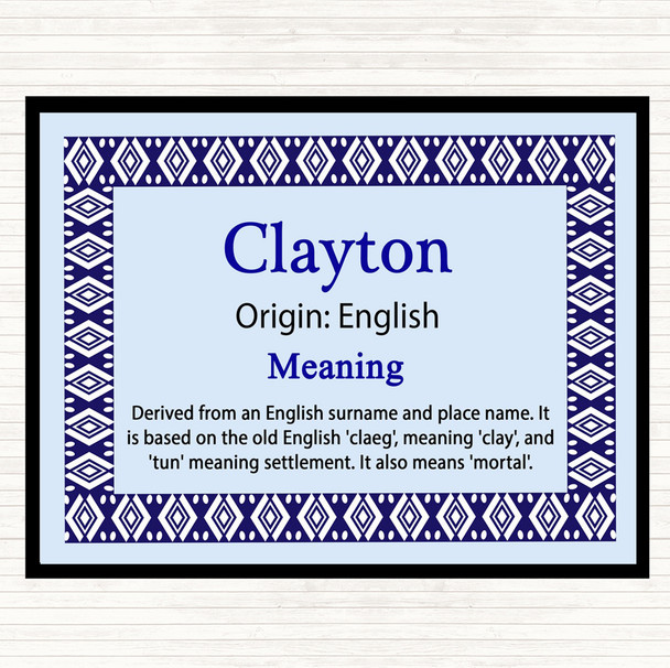 Clayton Name Meaning Placemat Blue