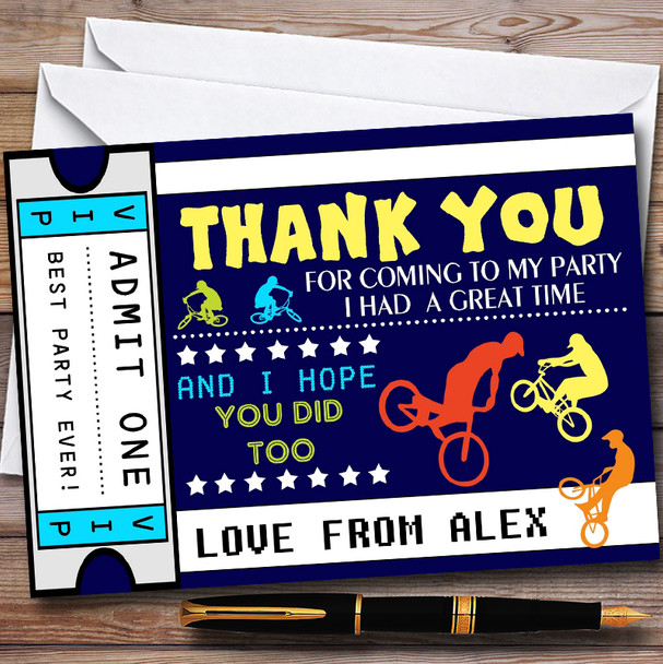 BMX Biking Ticket Customised Children's Birthday Party Thank You Cards