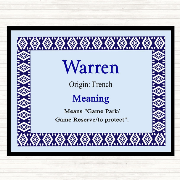 Warren Name Meaning Placemat Blue