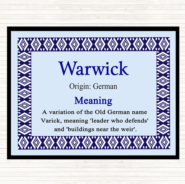 Warwick Name Meaning Placemat Blue