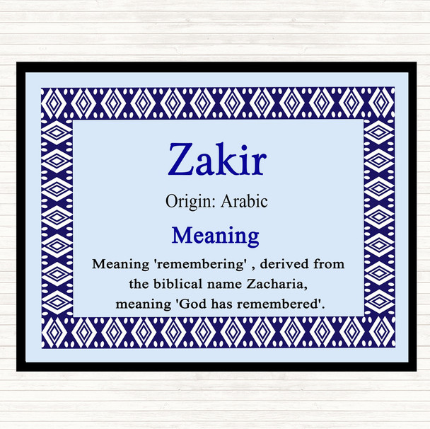 Zakir Name Meaning Placemat Blue
