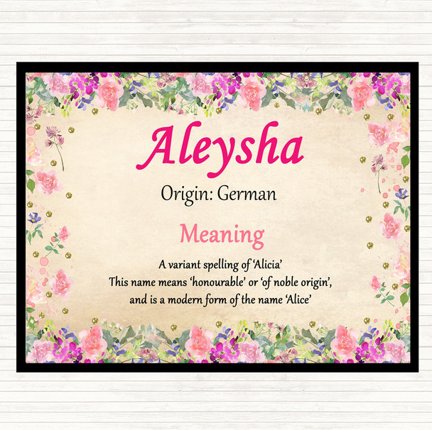 Aleysha Name Meaning Placemat Floral