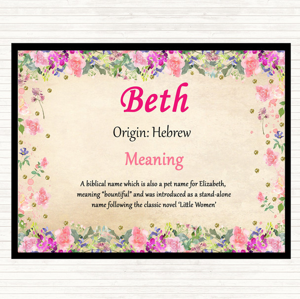 Beth Name Meaning Placemat Floral Beth Name Meaning Placemat Floral