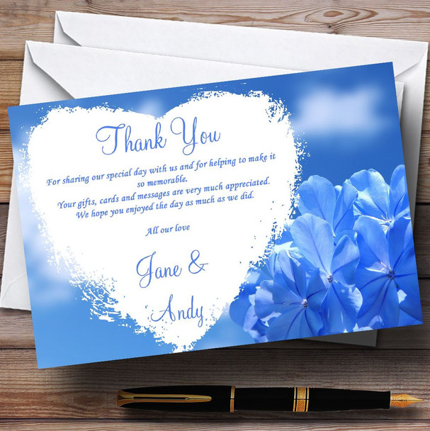 Pretty Sky Blue Flower Customised Wedding Thank You Cards