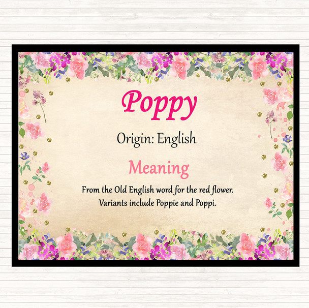 Poppy Name Meaning Placemat Floral