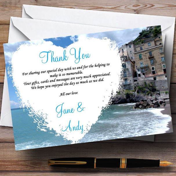 Romantic Amalfi Coast Italy Heart Customised Wedding Thank You Cards